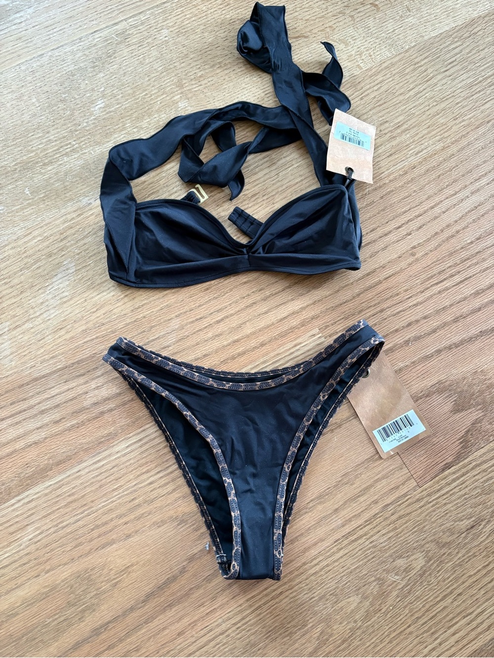Frankie's Bikinis Black Bikini with Leopard-Trim